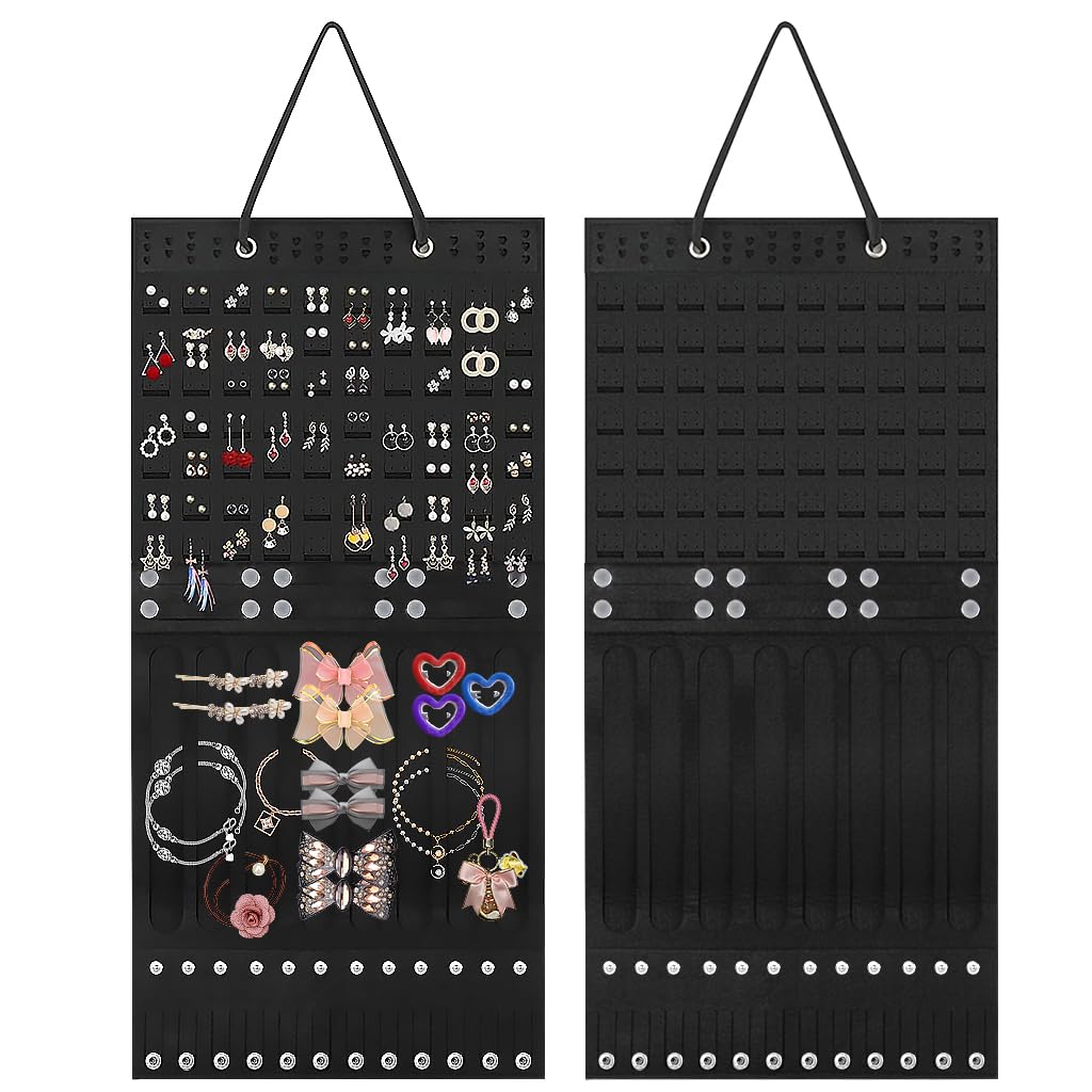 HASTHIP® Wall Hanging Jewellery Organizer for Women, Large Necklaces Earrings Organizer Box Hanger, Soft Felt Bracelets Earrings Storage Holder Display Board for Jewelry, Ear Studs, Hair Clips HASTHIP® Wall Hanging Jewellery Organizer for Women, Large Necklaces Earrings Organizer Box Hanger, Soft Felt Bracelets Earrings Storage Holder Display Board for Jewelry, Ear Studs, Hair Clips